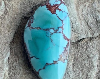 Red River Turquoise Cabochon: Blue Stone with Brown Matrix (28x15mm)