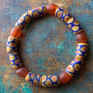 Recycled Glass African Trade Bead Bracelet Bead Strand or Large Elastic Bracelet