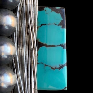 Bao Canyon Turquoise Blue Rectangular Cabochon With Contrasting Black
