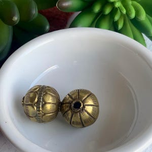Handcrafted Vintage Unique Tibetan or Nepalese Ethnic Ornate Brass Beads 20 mm-Set of Two Beads