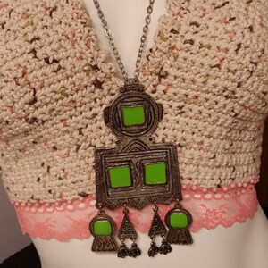 Vintage 1970&#39;s MOD Enamel Robot Metal Sculpture Runway Necklace