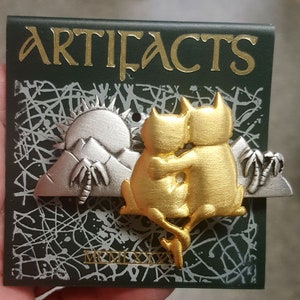 1986 JJ Artifacts Cat Couple Assistindo ao Pôr do Sol Broche de Alfinete Novo no Cartão NOS Jonette Jewelry Gatos Assistindo ao Pôr do Sol