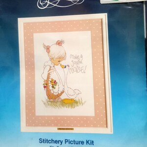 1984 Precious Moments &quot;Make a Joyful Noise!&quot; Stitchery Picture Kit 1076 14&quot; x 18&quot; Crewel Stitchery Kit ***  Rare Kit