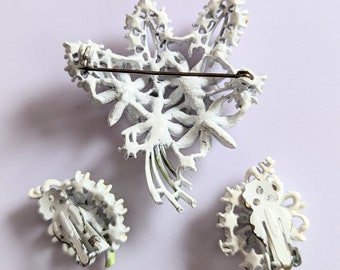 Boucles D'oreilles Clips Vintage Argenté Vieilli - 10 Fleurs, Strass Blanc, Alliage