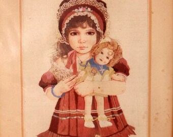 1970er Jahre Lydia und die Shirley Temple Puppenstickerei Jan Hagara Sammlerstücke Nadel Schätze 00557 Größe 10 "x 14" B & J Art Designs