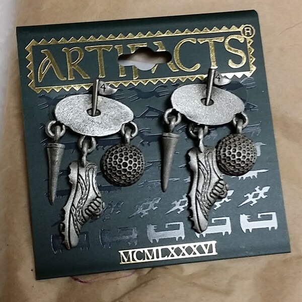 Vintage JJ Artifacts Pewter Golf Tee Pierced Post Earrings on Card NOS Jonette Jewelry Co.