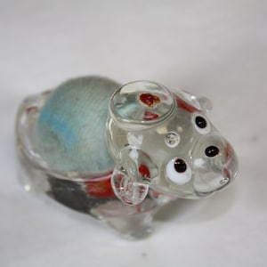 Adorable Clear Blown Glass Dog with Hat Pin Cushion