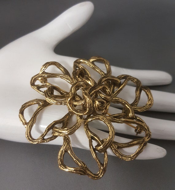 Zentall 1960 s Modernist Abstract Brooch Antique Gold Finish Large