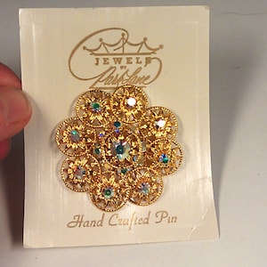 Vintage Jewels by Park Lane Aurora Borealis Pin on Original Card Hand Crafted Pin