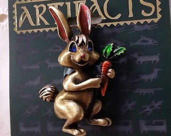 Jonette Jewelry Silver Pewter 'Rabbit Decorating Easter Egg' Pin, Made In USA