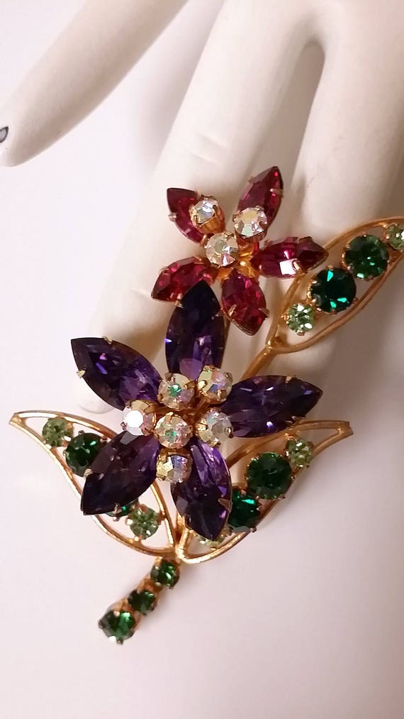 Vintage Austrian Crystal Multi-Color Flower Brooch