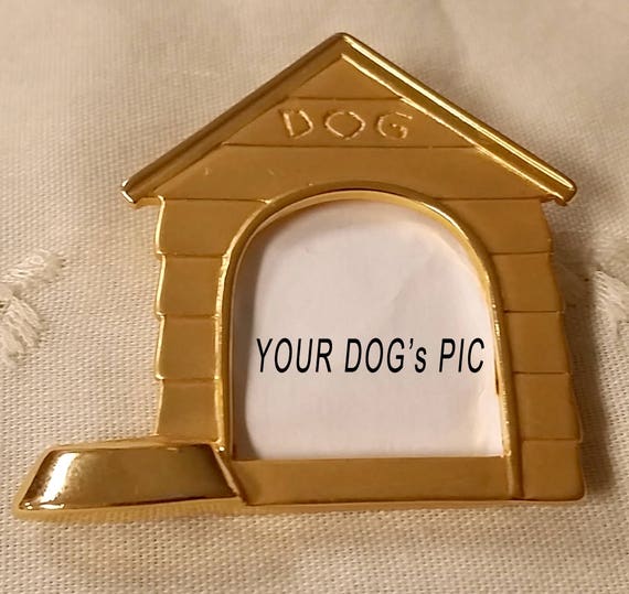 Vintage JJ Artifacts Dog House Picture Pin Gold T… - image 2