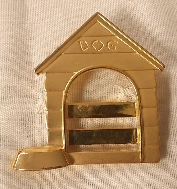 Vintage JJ Artifacts Dog House Picture Pin Gold T… - image 3