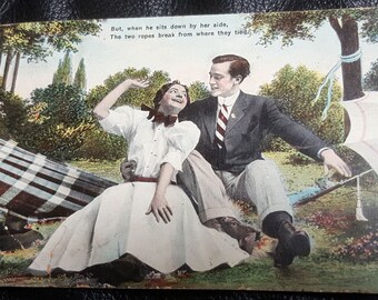 1908 Theochrom Postcard Colorized Romance "Ropes Break" Postcard Theodor Eismann Made in Germany