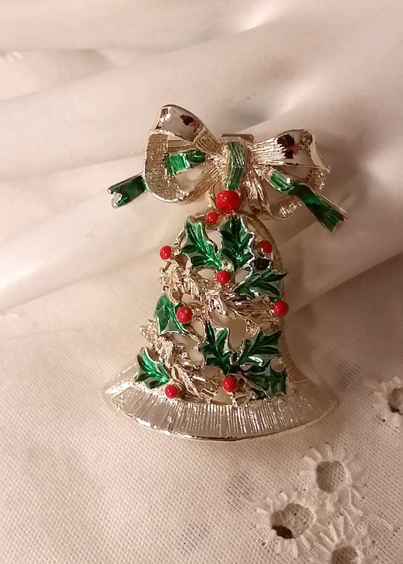 Vintage Gerry's Christmas Bell Pin Shiny Gold Ton… - image 1