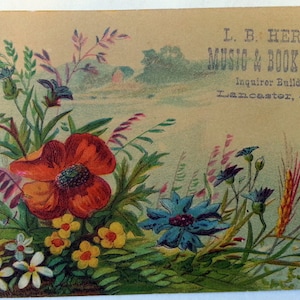L. B. Herr&#39;s Music & Book Store Advertising Trade Card 1900&#39;s Inquirer Building Lancaster PA
