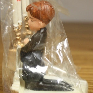 Vintage Plastic Communion Confirmation Boy Cake Topper Hong Kong NIP #519B