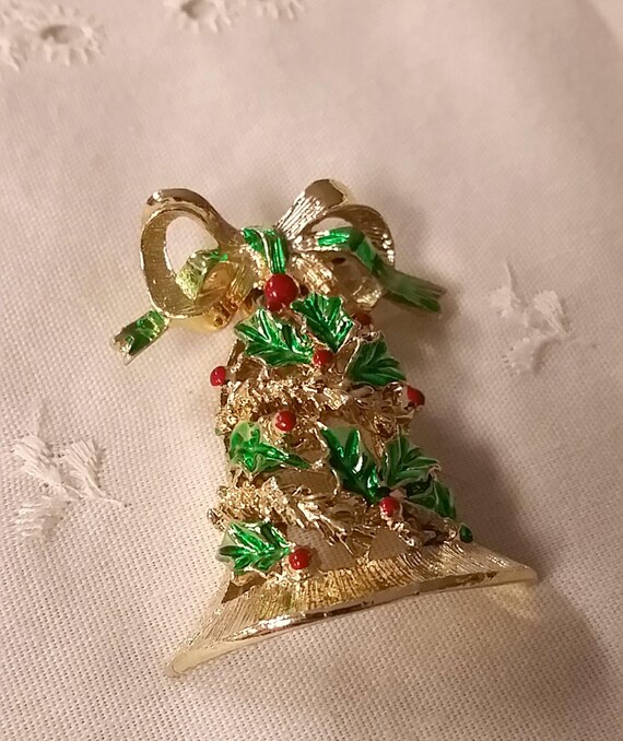 Vintage Gerry's Christmas Bell Pin Shiny Gold Ton… - image 7