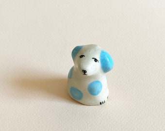 Blue Ceramic Dog Figurine / Ceramic Dog Totem