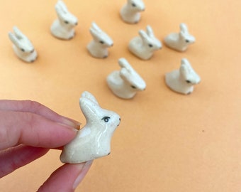 Tiny Ceramic Bunny Figurine / Rabbit Miniature