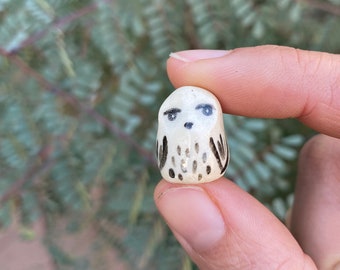 Tiny Ceramic Owl Figurine / Owl Statue / Ceramic Animal Figurine