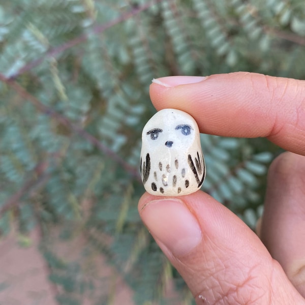 Tiny Ceramic Owl Figurine / Owl Statue / Ceramic Animal Figurine