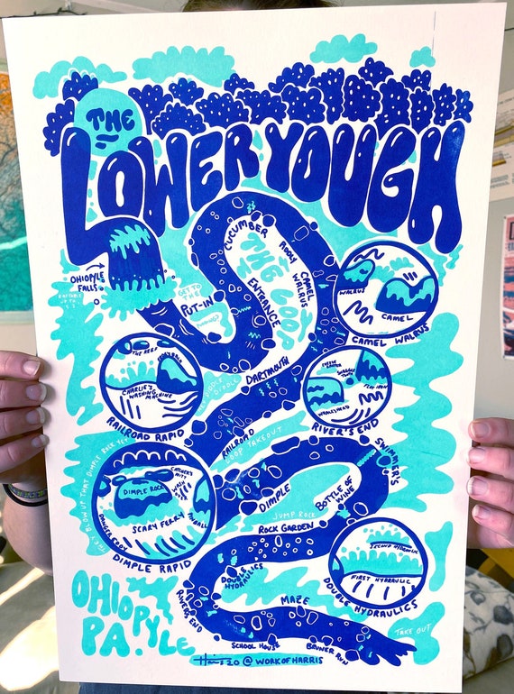 Lower Yough River Map Riso Print | Etsy