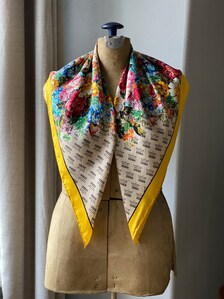 White flowers, birds and butterflies scarf