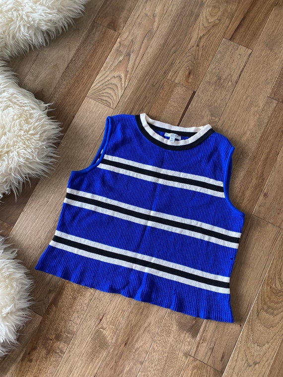 Vintage St. John Blouse Striped Royal Blue Wool T… - image 1