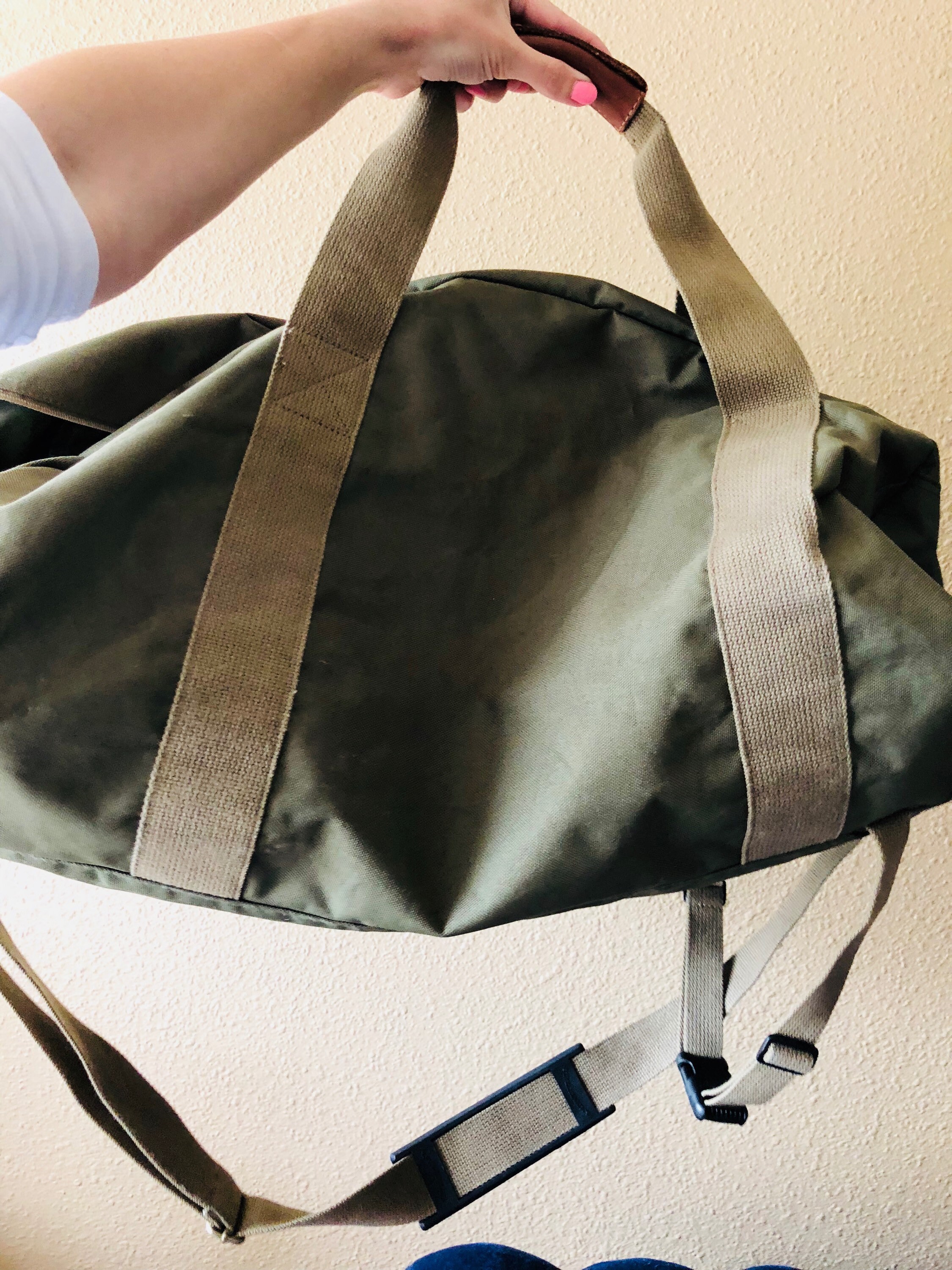 leather and canvas duffle bag