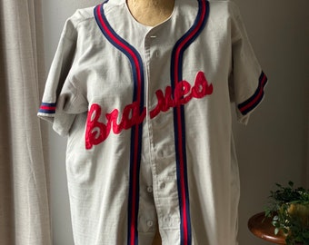 VTG 50s 60s Braves Cotton Baseball Jersey Patch Logo True Vintage #34