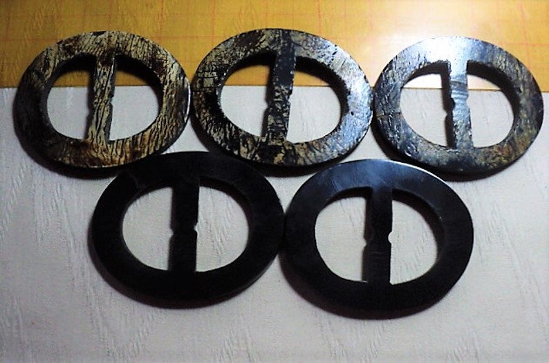 BURNT HORN BUCKLE Sewing Buckle Width is 2.5 Black Horn Center Bar is 1.5 Wide Sewing Collectables Burnt Horn