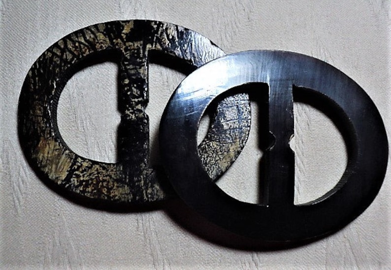 BURNT HORN BUCKLE Sewing Buckle Width is 2.5 Black Horn Center Bar is 1.5 Wide Sewing Collectables Burnt Horn