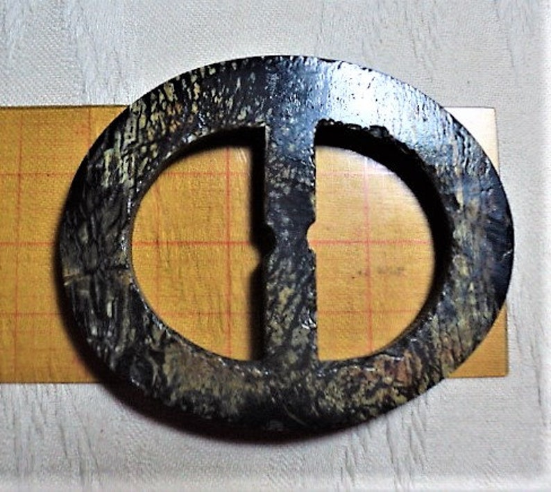 BURNT HORN BUCKLE Sewing Buckle Width is 2.5 Black Horn Center Bar is 1.5 Wide Sewing Collectables Burnt Horn