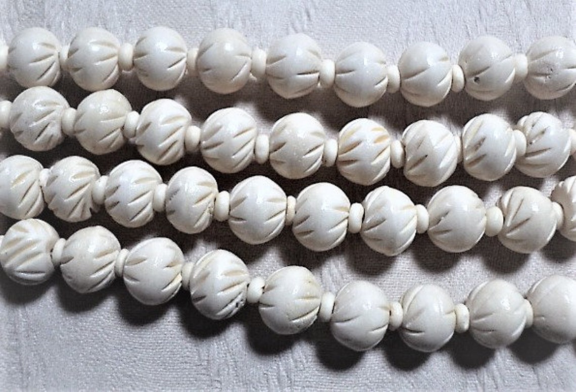 BEADS FAUX IVORY Hand Carved Bone Beads 7270 12mm Ball | Etsy
