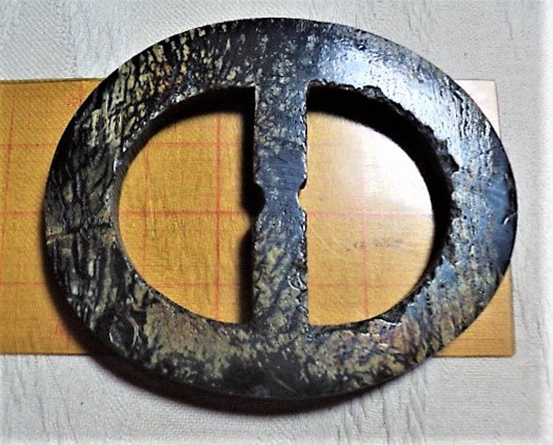 BURNT HORN BUCKLE Sewing Buckle Width is 2.5 Black Horn Center Bar is 1.5 Wide Sewing Collectables Burnt Horn