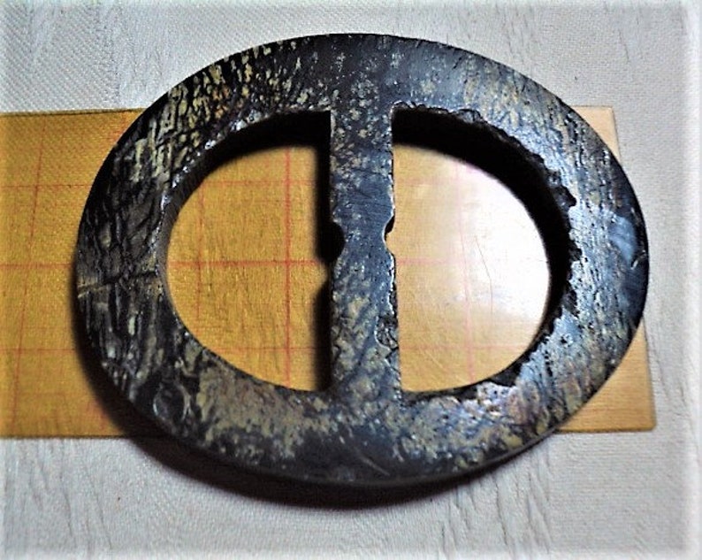 BURNT HORN BUCKLE Sewing Buckle Width is 2.5 Black Horn Center Bar is 1.5 Wide Sewing Collectables Burnt Horn