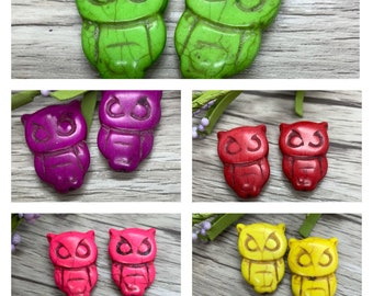 2 PCS Turquoise Howlite Owl Beads