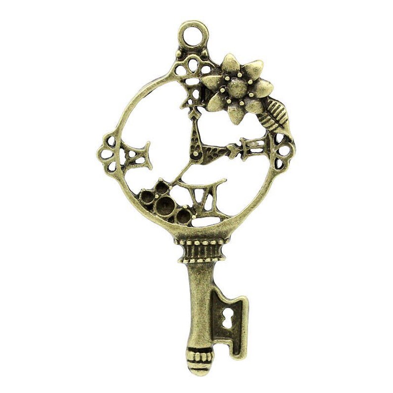 Large Bronze Steampunk Key Skeleton Key Clock Flower Pendant Etsy