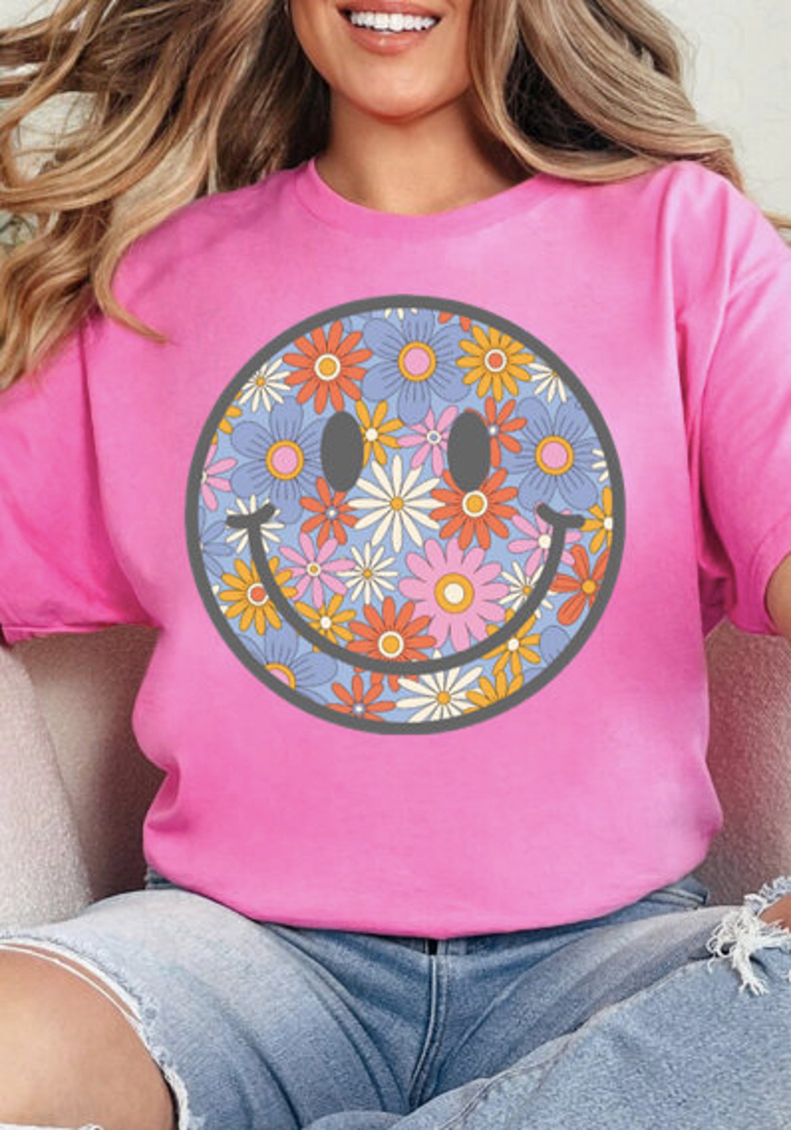 Retro Floral Smiley Face PNG - Etsy