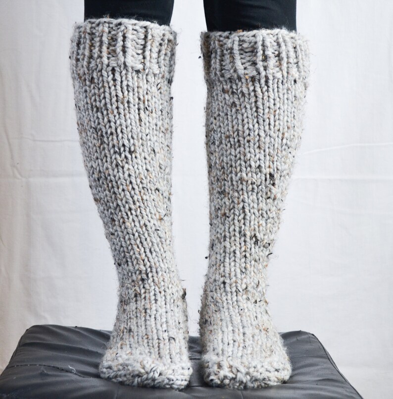 Chunky knit knee high house wool socks in marble//grey tweed MADE to ORDER custom color available image 3