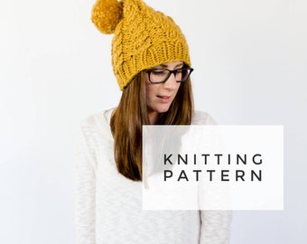 Alfalfa cabled knit beanie knitting pattern for beginner knitters +