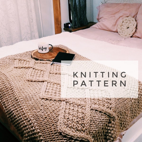 Le Flore cabled blanket knitting pattern for moderate or intermediate level knitters knitting DIY blanket