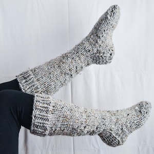 Chunky knit knee high house wool socks in marble//grey tweed MADE to ORDER custom color available image 1