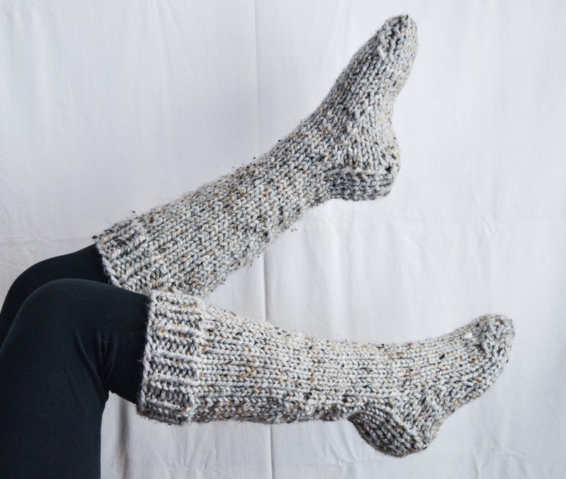 Chunky knit knee high house wool socks in marble//grey tweed MADE to ORDER custom color available image 1