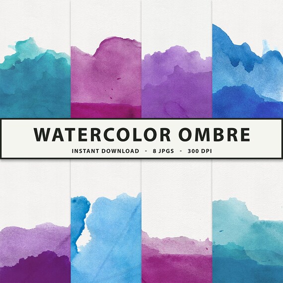 Blue Teal Pink And Purple Watercolor Ombre Dip Dye Digital Etsy