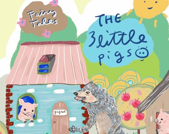 CLIP ART- 3 Little Pigs Set. 30 Images. Digital Download. Pig. Fairy Tales. Bad Wolf. Bricks house. Wood house. Straw house.