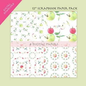 Watercolor Digital Paper, Instant Download--12&quot; Digital Paper Pack(4 Digital Papers)--Apples