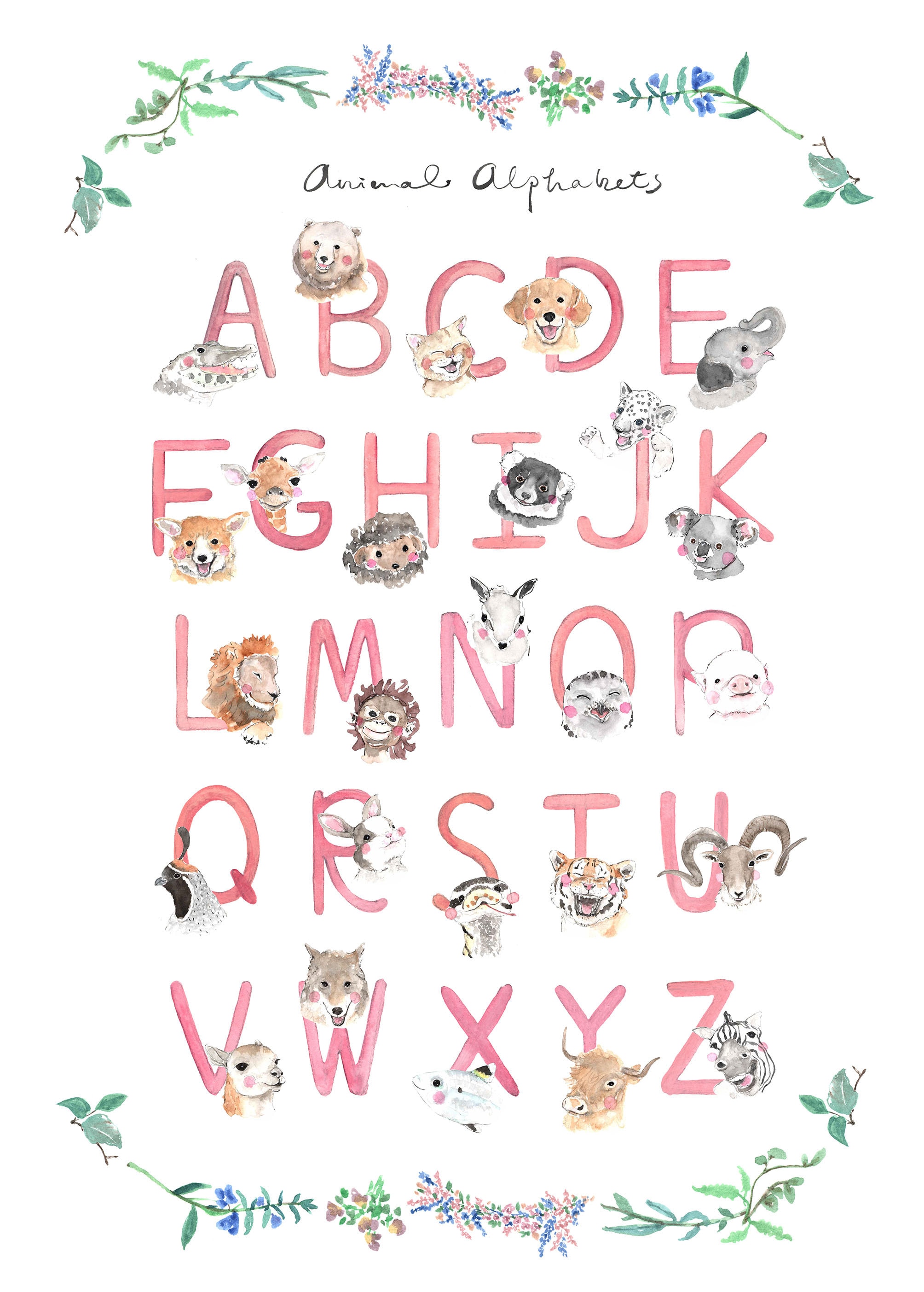 printable animal alphabets a3 poster pdf file a z digital etsy