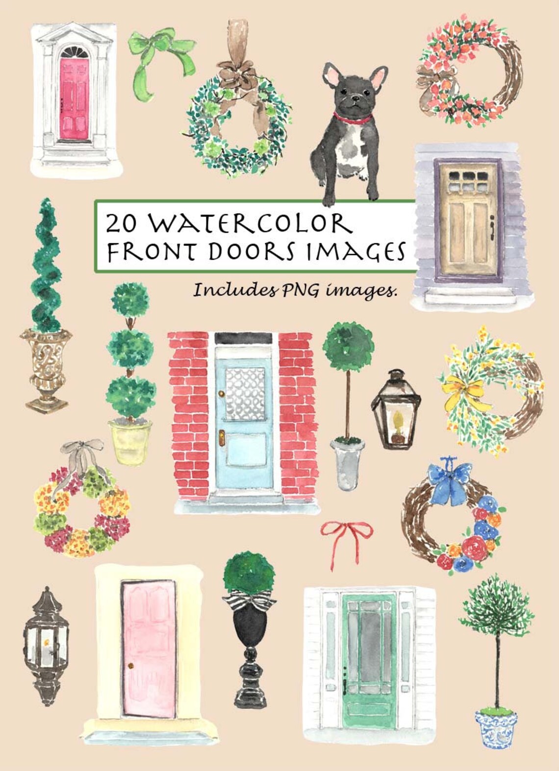 CLIP ART Watercolor Vintage Front Doors Set. 20 Images. - Etsy